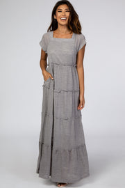 Grey Tiered Square Neck Maxi Dress