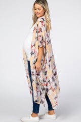 Light Peach Floral Chiffon Long Maternity Cover Up