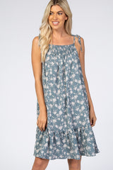 Blue Floral Tie Strap Dress