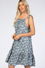 Blue Floral Tie Strap Dress