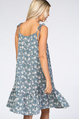 Blue Floral Tie Strap Dress