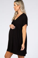 Black V-Neck Dolman Maternity Dress