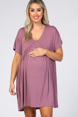 Mauve V-Neck Dolman Maternity Dress