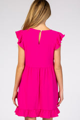 Fuchsia Ruffle Hem V-Neck Maternity Dress