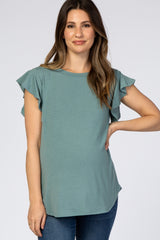 Light Teal Flutter Sleeve Maternity Top