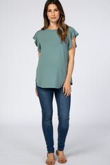 Light Teal Flutter Sleeve Maternity Top