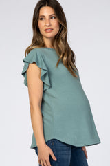 Light Teal Flutter Sleeve Maternity Top