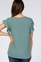 Light Teal Flutter Sleeve Maternity Top