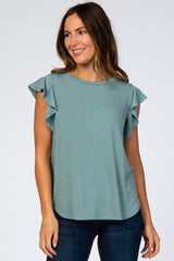 Light Teal Flutter Sleeve Maternity Top