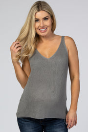 Charcoal V-Neck Maternity Sweater Tank Top