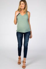 Mint Green V-Neck Maternity Sweater Tank Top