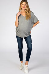 Heather Grey Button Front Maternity Tunic