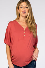 Rust Button Front Maternity Tunic