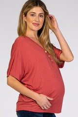 Rust Button Front Maternity Tunic