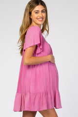 Pink Smocked Ruffle Maternity Dress