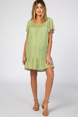 Light Olive Smocked Ruffle Maternity Dress