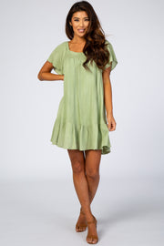 Light Olive Smocked Ruffle Dress