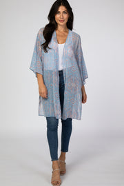 Blue Printed 3/4 Sleeve Coverup