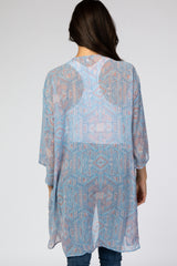 Blue Printed 3/4 Sleeve Coverup