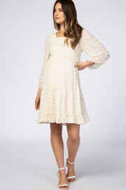 Ivory Swiss Dot Long Sleeve Maternity Dress