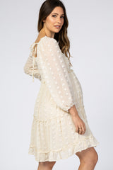 Ivory Swiss Dot Long Sleeve Maternity Dress