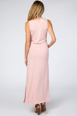 Light Pink Side Slit Maternity Maxi Dress