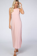 Light Pink Side Slit Maternity Maxi Dress