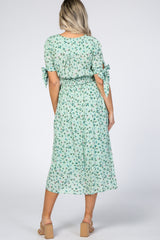 Mint Green Floral Tie Sleeve Maternity Midi Dress