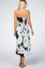 White Black Tie Dye Smocked Midi Dress