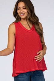 Coral Waffle Knit V-Neck Maternity Top