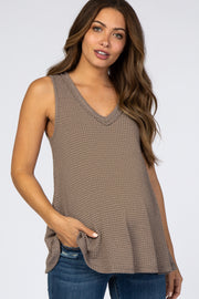 Mocha Waffle Knit V-Neck Maternity Top