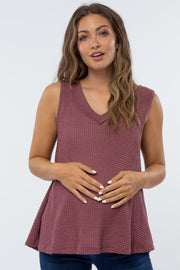 Mauve Waffle Knit V-Neck Maternity Top