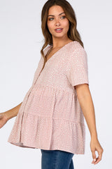 Light Pink Animal Print Tiered Maternity Top