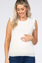 White Knit Ruffle Accent Maternity Tank Top