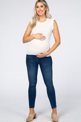 White Knit Ruffle Accent Maternity Tank Top