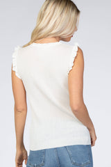 White Knit Ruffle Accent Tank Top