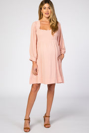 Light Pink Smocked Maternity Mini Dress