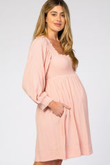 Light Pink Smocked Maternity Mini Dress