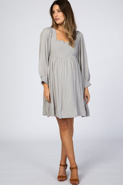 Light Grey Smocked Maternity Mini Dress