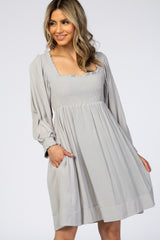 Light Grey Smocked Mini Dress