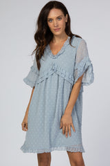 Light Blue Chiffon Swiss Dot Ruffle Dress