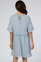 Light Blue Chiffon Swiss Dot Ruffle Dress