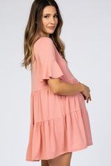 Pink Tiered Ruffle Sleeve Maternity Dress