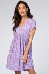 Lavender Floral Short Sleeve Maternity Dress