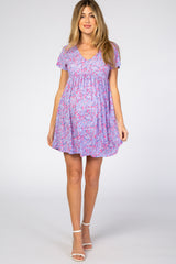 Lavender Floral Short Sleeve Maternity Dress