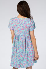 Aqua Floral Short Sleeve Dress