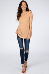 Yellow Mock Neck Ruffle Sleeve Top