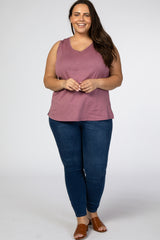 Mauve Ladder Trim Plus Tank Top