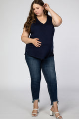 Navy Ladder Trim Maternity Plus Tank Top