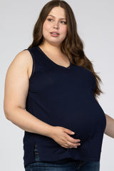 Navy Ladder Trim Maternity Plus Tank Top